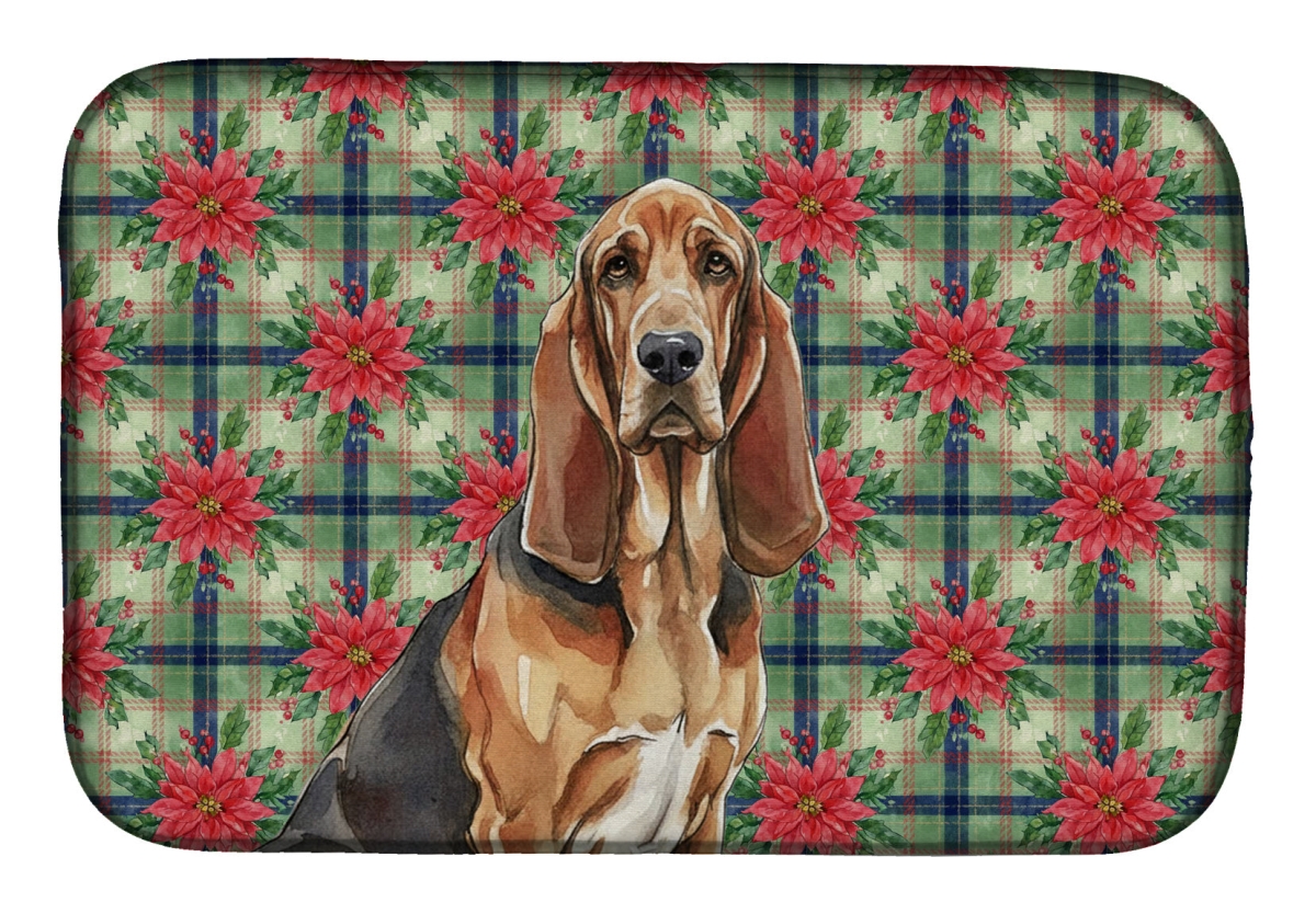 Picture of Carolines Treasures WDK8518DDM Unisex Adult Liver & Tan Bloodhound Christmas Poinsettias Dish Drying Mat - 21 x 14 in.