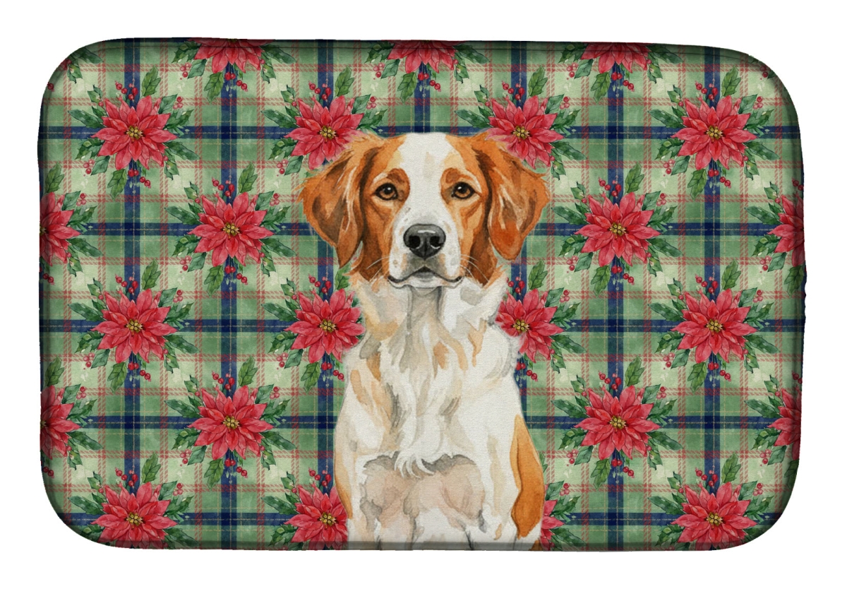 Picture of Carolines Treasures WDK8544DDM Unisex Adult Orange & White Brittany Christmas Poinsettias Dish Drying Mat - 21 x 14 in.