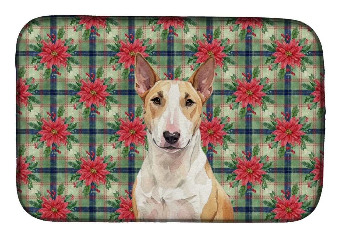 Picture of Carolines Treasures WDK8550DDM Unisex Adult Fawn & White Bull Terrier Christmas Poinsettias Dish Drying Mat - 21 x 14 in.