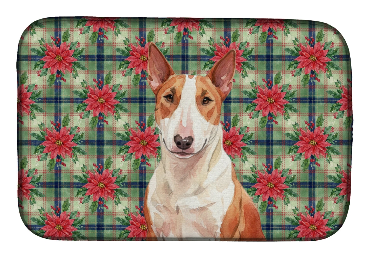 Picture of Carolines Treasures WDK8551DDM Unisex Adult Red & White Bull Terrier Christmas Poinsettias Dish Drying Mat - 21 x 14 in.