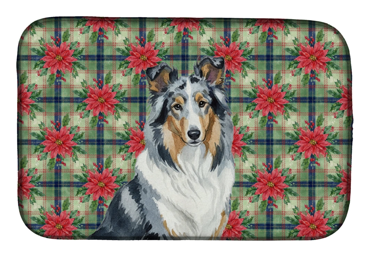 Picture of Carolines Treasures WDK8585DDM Unisex Adult Blue Merle Collie Christmas Poinsettias Dish Drying Mat - 21 x 14 in.