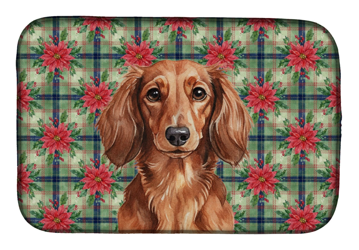 Picture of Carolines Treasures WDK8599DDM Unisex Adult Longhaired Red Dachshund Christmas Poinsettias Dish Drying Mat - 21 x 14 in.