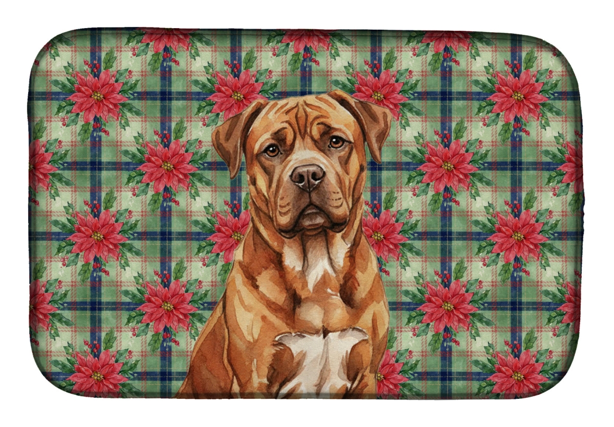 Picture of Carolines Treasures WDK8613DDM Unisex Adult Mahogany Dogue De Bordeaux Christmas Poinsettias Dish Drying Mat - 21 x 14 in.