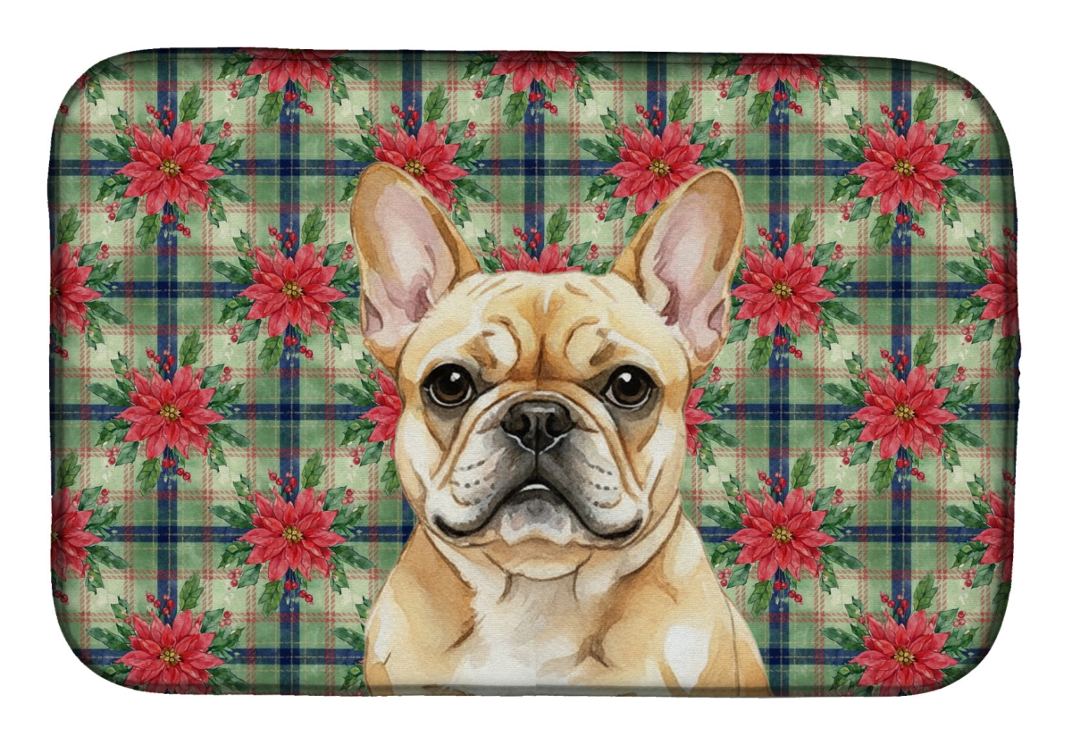 Picture of Carolines Treasures WDK8640DDM Unisex Adult Fawn French Bulldog Christmas Poinsettias Dish Drying Mat - 21 x 14 in.