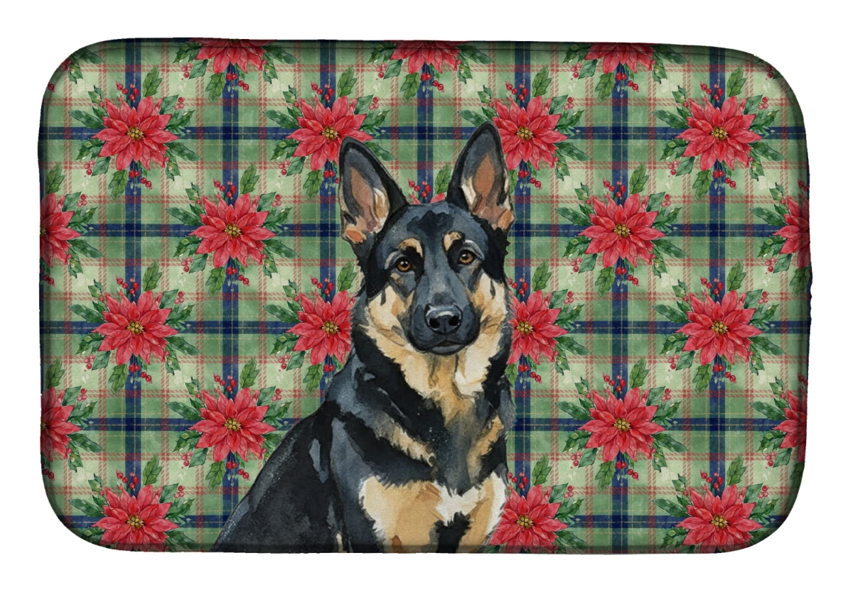 Picture of Carolines Treasures WDK8644DDM Unisex Adult Black & Tan German Shepherd Christmas Poinsettias Dish Drying Mat - 21 x 14 in.