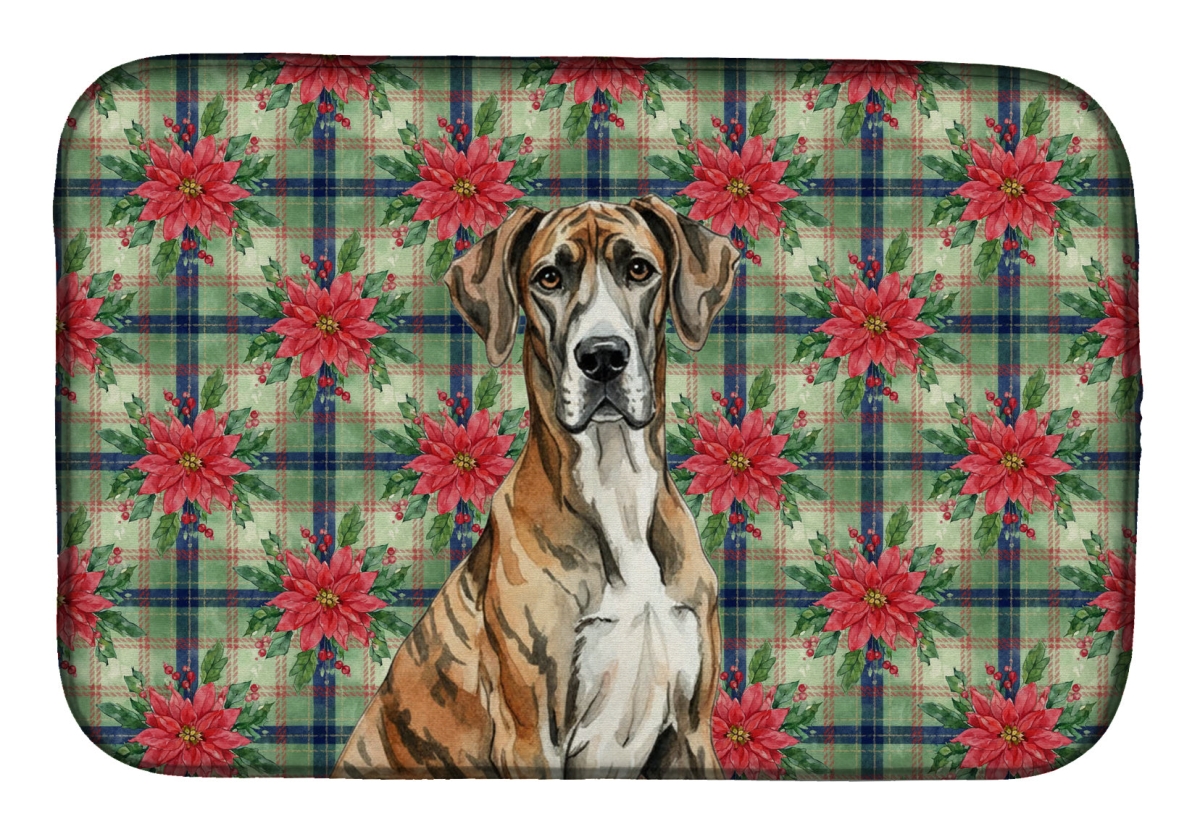 Picture of Carolines Treasures WDK8655DDM Unisex Adult Brindle Great Dane Christmas Poinsettias Dish Drying Mat - 21 x 14 in.