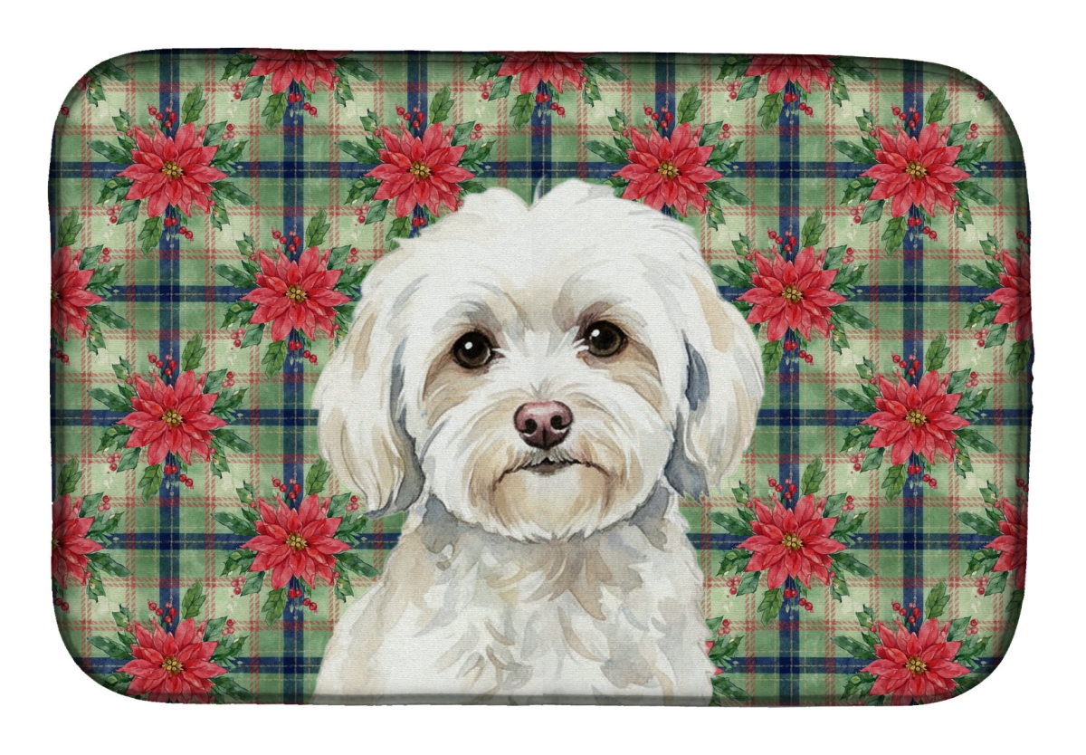 Picture of Carolines Treasures WDK8670DDM Unisex Adult White Havanese Christmas Poinsettias Dish Drying Mat - 21 x 14 in.