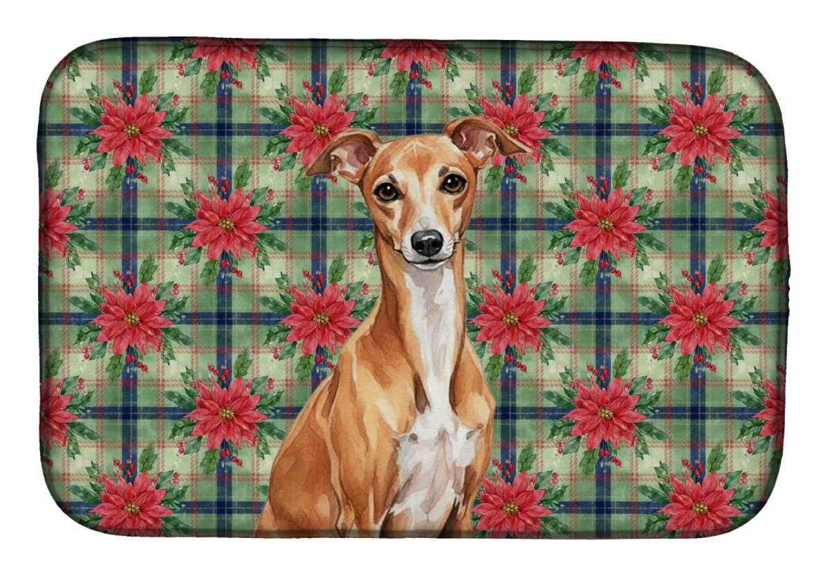 Picture of Carolines Treasures WDK8681DDM Unisex Adult Red Italian Greyhound Christmas Poinsettias Dish Drying Mat - 21 x 14 in.