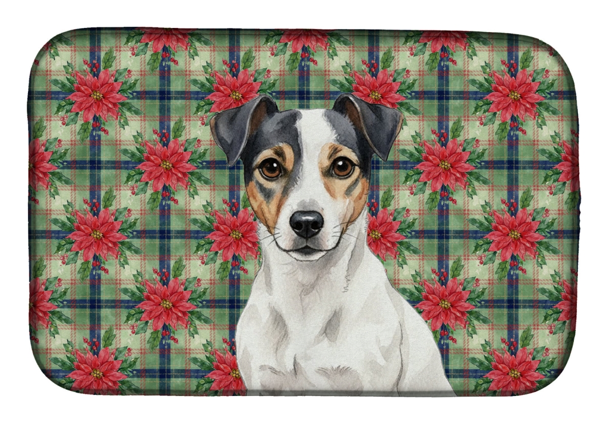 Picture of Carolines Treasures WDK8682DDM Unisex Adult White & Black Jack Russell Terrier Christmas Poinsettias Dish Drying Mat - 21 x 14 in.