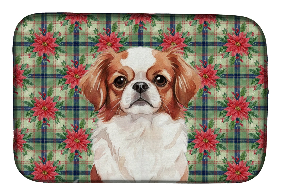 Picture of Carolines Treasures WDK8686DDM Unisex Adult Red & White Japanese Chin Christmas Poinsettias Dish Drying Mat - 21 x 14 in.