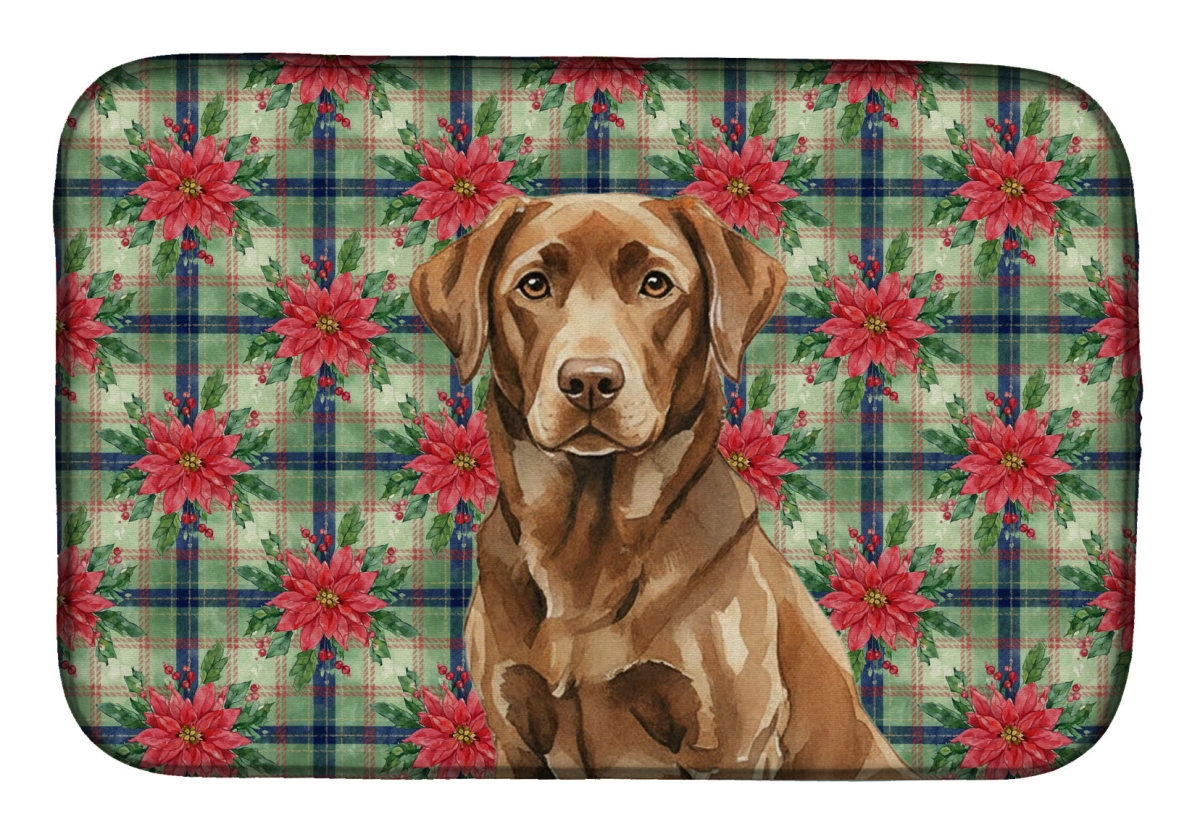 Picture of Carolines Treasures WDK8693DDM Unisex Adult Chocolate Labrador Retriever Christmas Poinsettias Dish Drying Mat - 21 x 14 in.