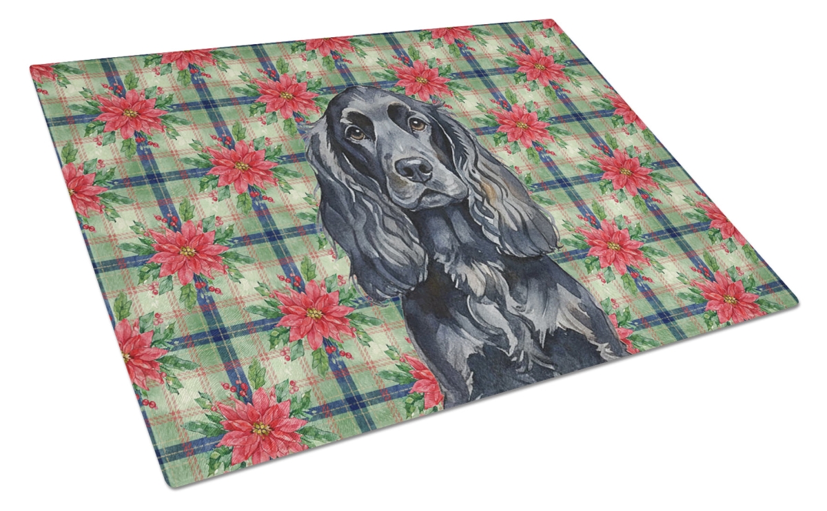Picture of Carolines Treasures WDK8616LCB Unisex Adult Black English Cocker Spaniel Christmas Poinsettias Glass Cutting Board - 15 x 12 in.