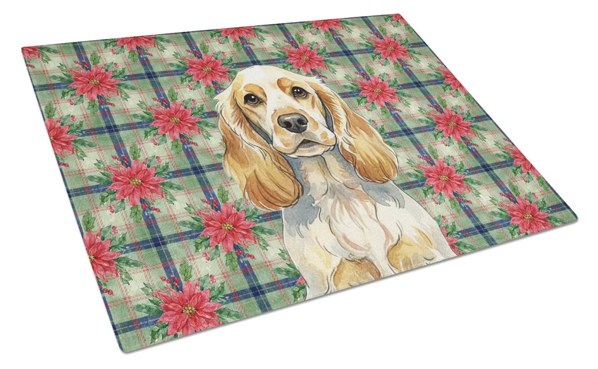 Picture of Carolines Treasures WDK8619LCB Unisex Adult Lemon Roan English Cocker Spaniel Christmas Poinsettias Glass Cutting Board - 15 x 12 in.