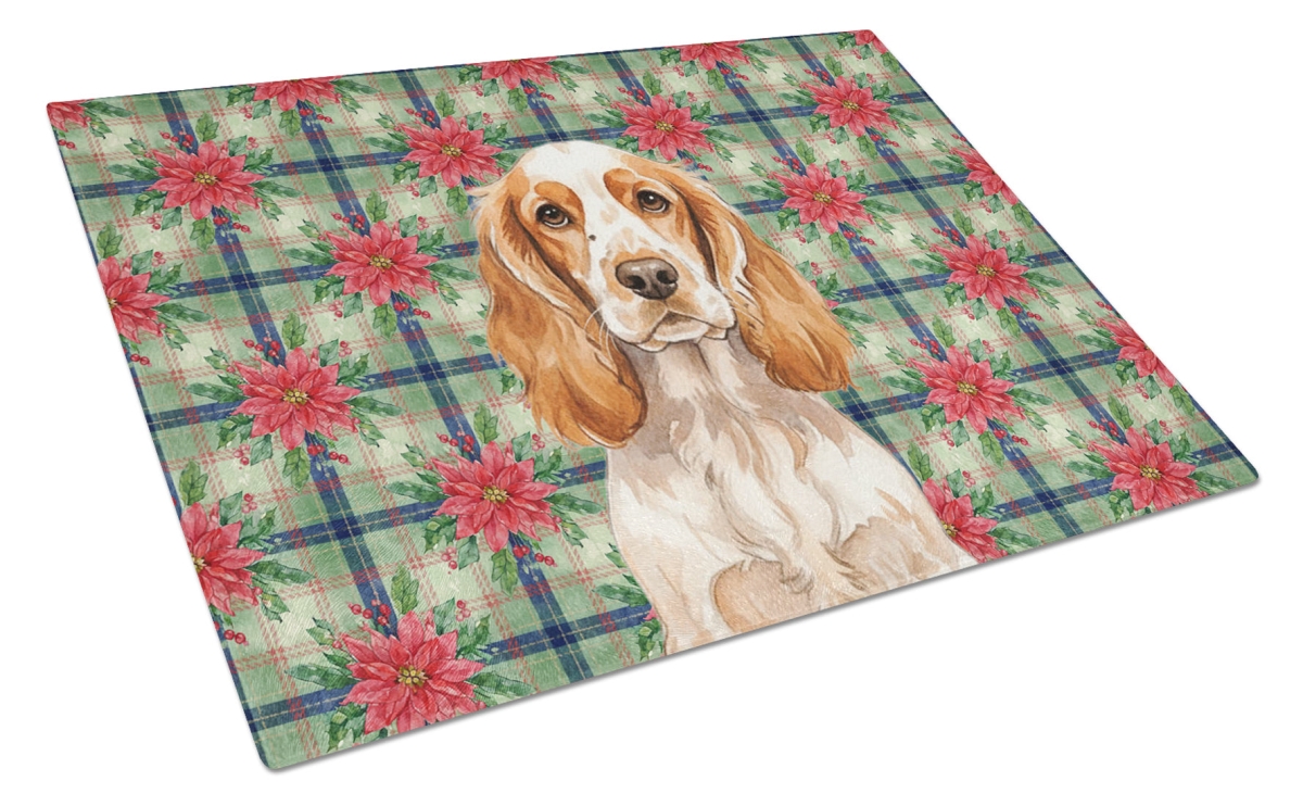 Picture of Carolines Treasures WDK8622LCB Unisex Adult Orange Roan English Cocker Spaniel Christmas Poinsettias Glass Cutting Board - 15 x 12 in.