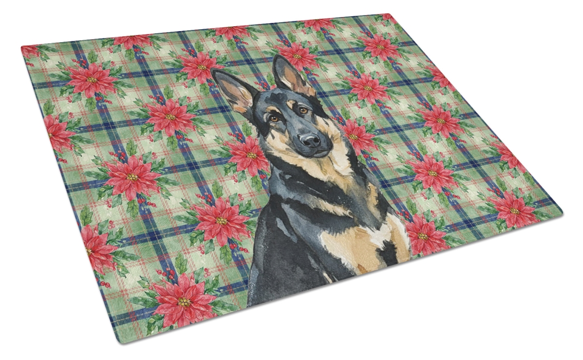 Picture of Carolines Treasures WDK8644LCB Unisex Adult Black & Tan German Shepherd Christmas Poinsettias Glass Cutting Board - 15 x 12 in.