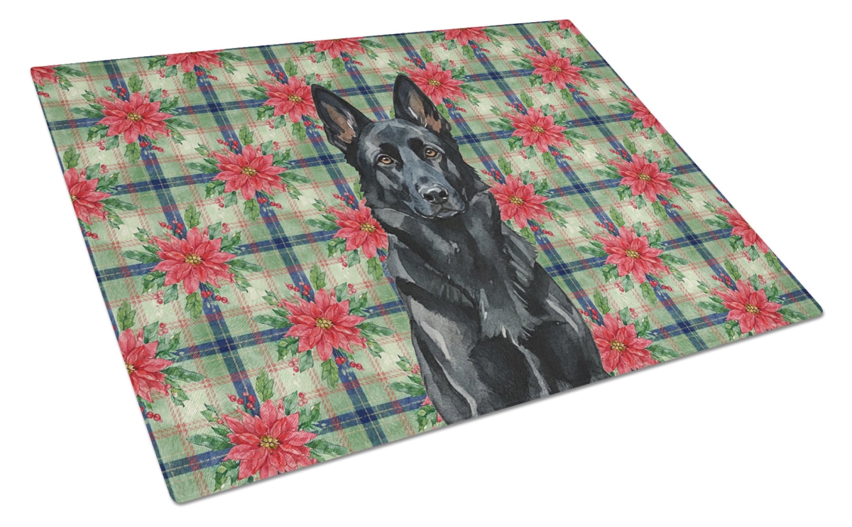 Picture of Carolines Treasures WDK8645LCB Unisex Adult Black German Shepherd Christmas Poinsettias Glass Cutting Board - 15 x 12 in.