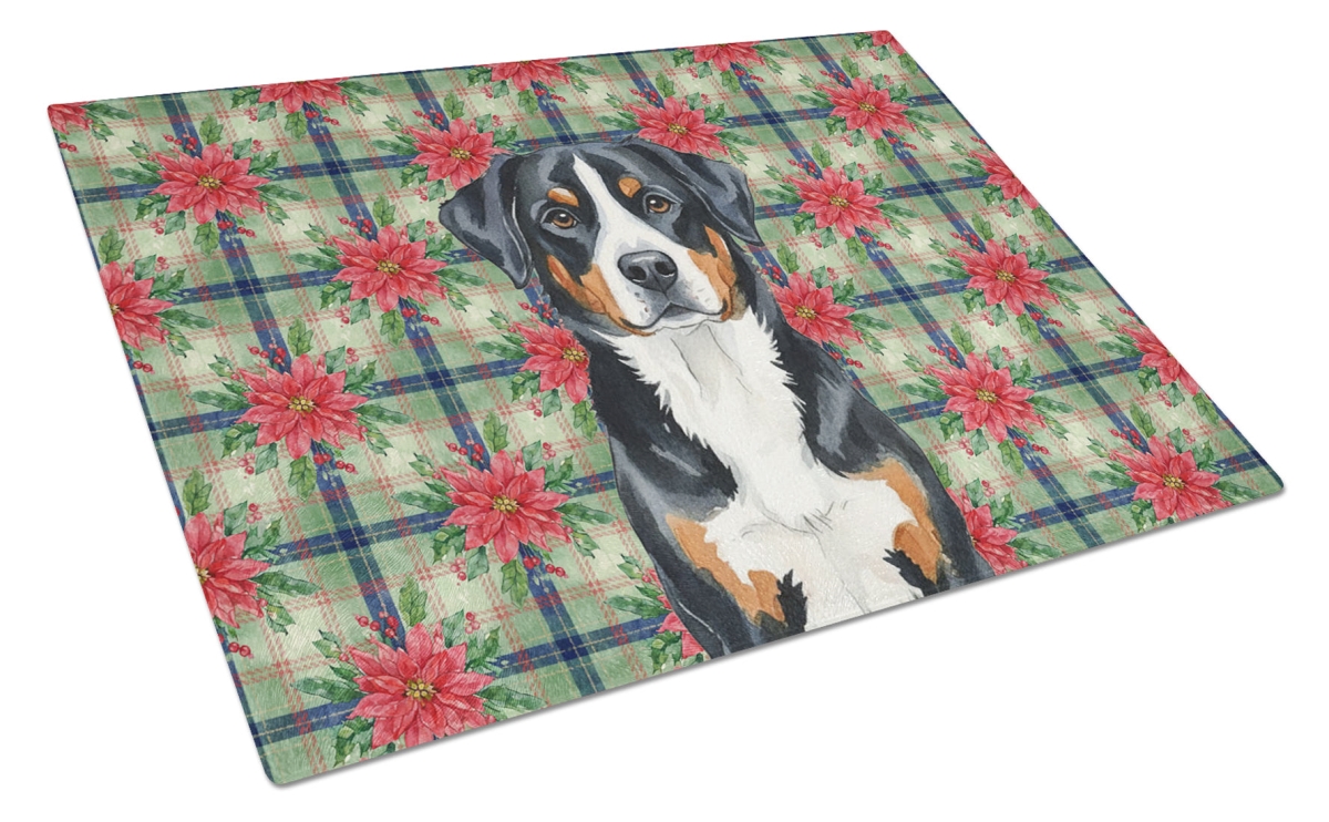 Picture of Carolines Treasures WDK8659LCB Unisex Adult Greater Swiss Mountain Dog Christmas Poinsettias Glass Cutting Board - 15 x 12 in.
