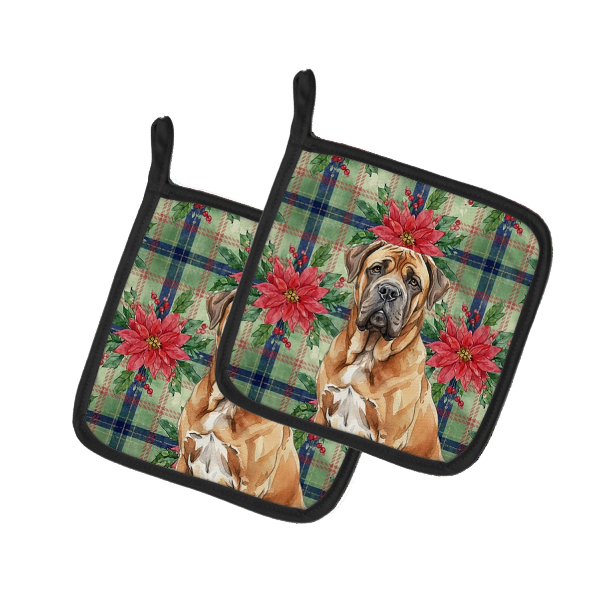 Picture of Carolines Treasures WDK8723PTHD Unisex Adult Neapolitan Mastiff Christmas Poinsettias Pot Holders - 7.5 x 7.5 in. - Set of 2
