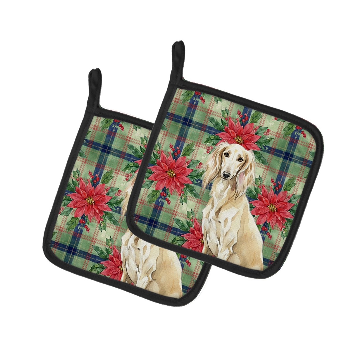 Picture of Carolines Treasures WDK8795PTHD Unisex Adult Cream Saluki Christmas Poinsettias Pot Holders - 7.5 x 7.5 in. - Set of 2