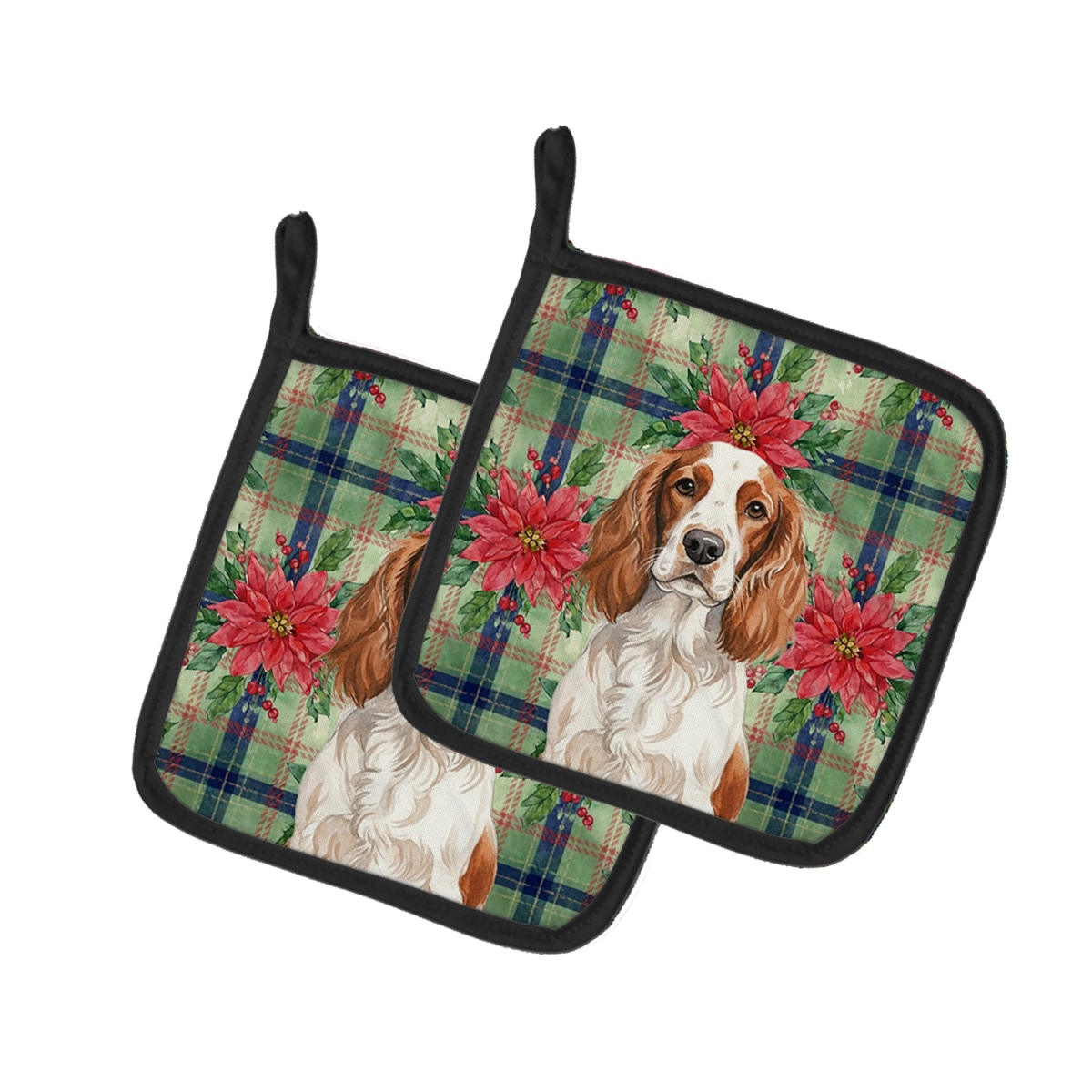 Picture of Carolines Treasures WDK8848PTHD Unisex Adult Welsh Springer Spaniel Christmas Poinsettias Pot Holders - 7.5 x 7.5 in. - Set of 2