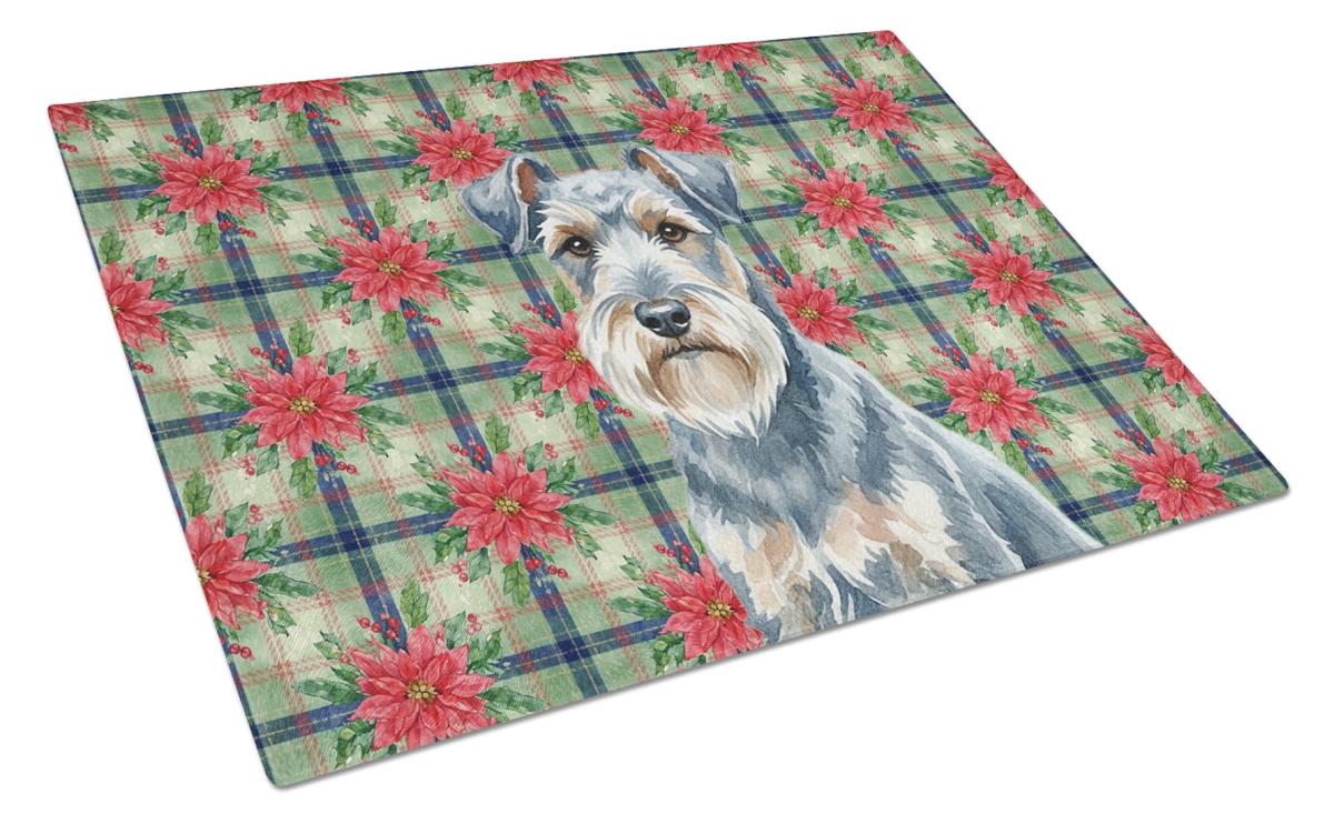 Picture of Carolines Treasures WDK8697LCB Unisex Adult Blue Lakeland Terrier Christmas Poinsettias Glass Cutting Board - 15 x 12 in.