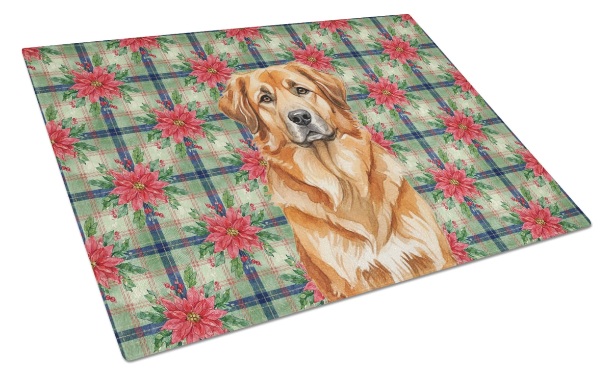 Picture of Carolines Treasures WDK8699LCB Unisex Adult Red Leonberger Christmas Poinsettias Glass Cutting Board - 15 x 12 in.