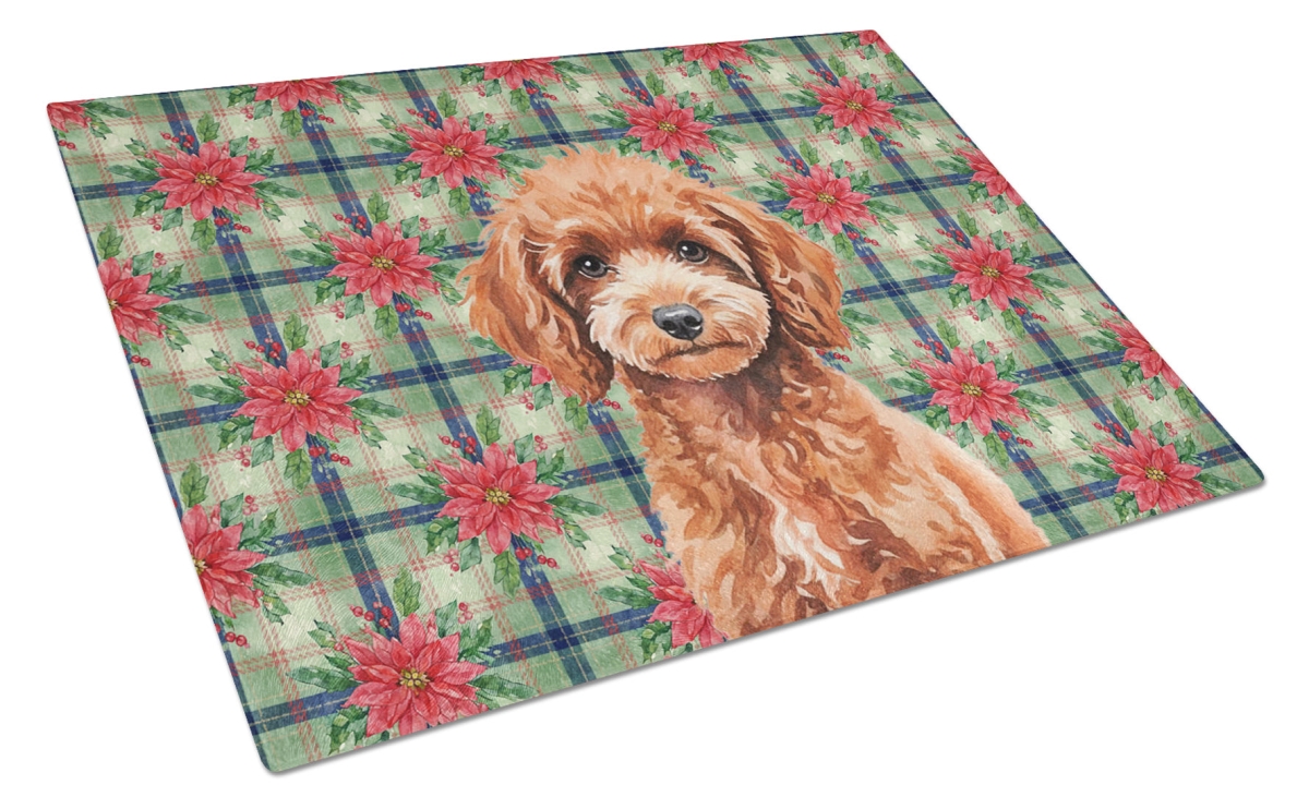 Picture of Carolines Treasures WDK8766LCB Unisex Adult Miniature Red Poodle Christmas Poinsettias Glass Cutting Board - 15 x 12 in.