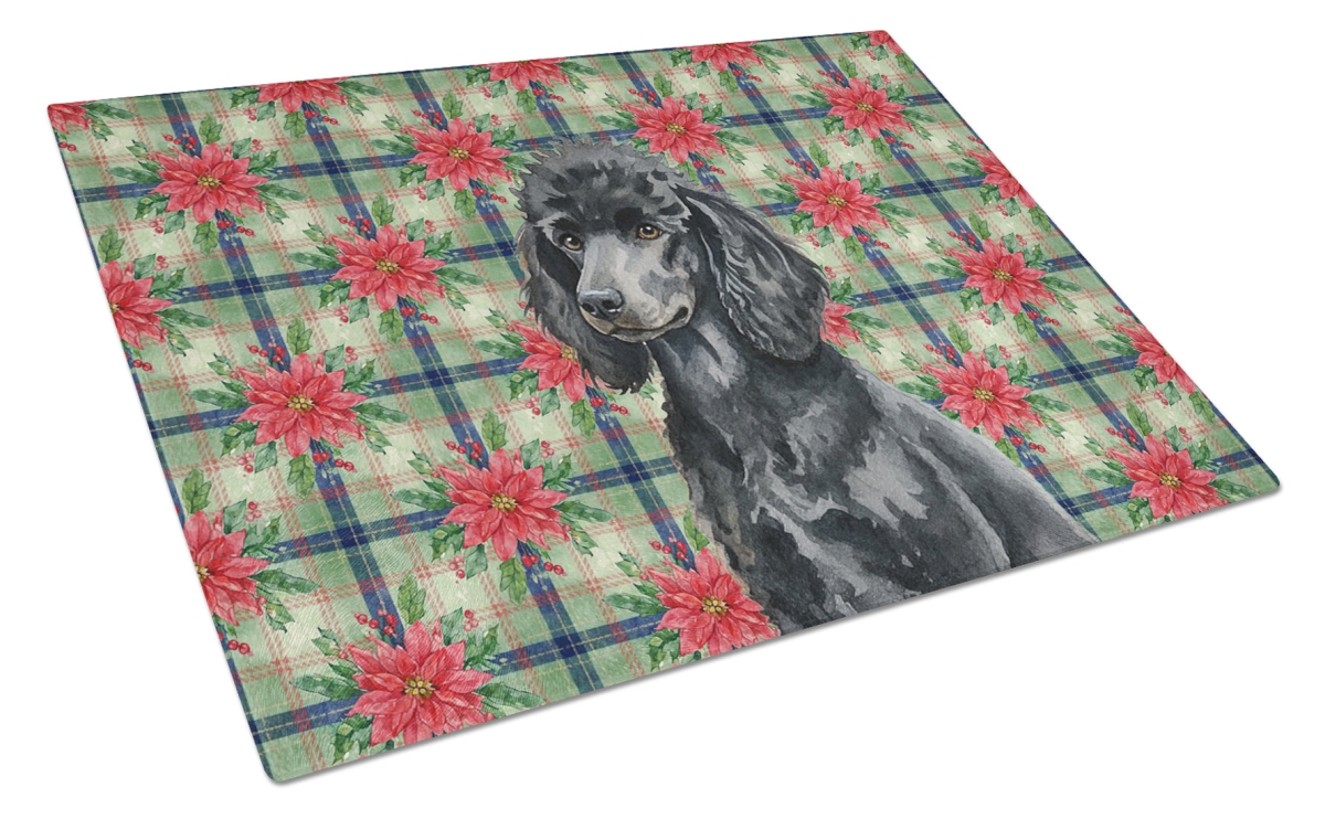 Picture of Carolines Treasures WDK8769LCB Unisex Adult Standard Black Poodle Christmas Poinsettias Glass Cutting Board - 15 x 12 in.