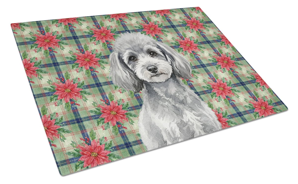Picture of Carolines Treasures WDK8776LCB Unisex Adult Toy Silver Poodle Christmas Poinsettias Glass Cutting Board - 15 x 12 in.