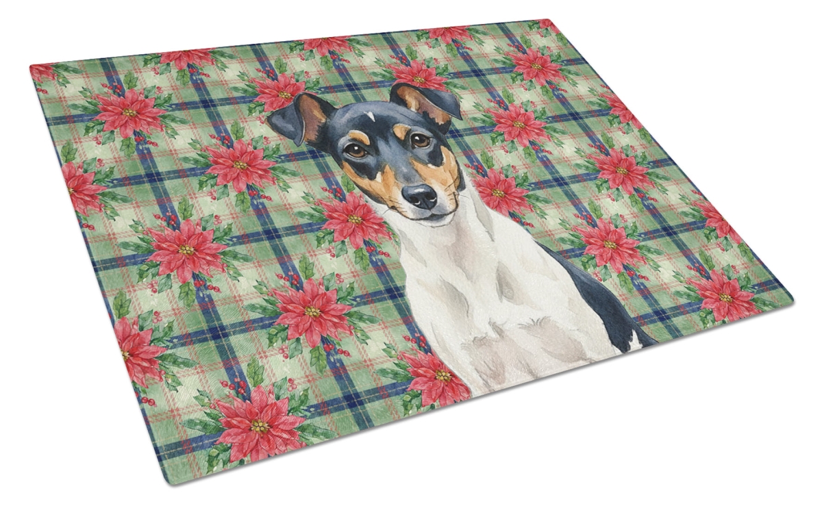 Picture of Carolines Treasures WDK8785LCB Unisex Adult Tricolor Rat Terrier Christmas Poinsettias Glass Cutting Board - 15 x 12 in.