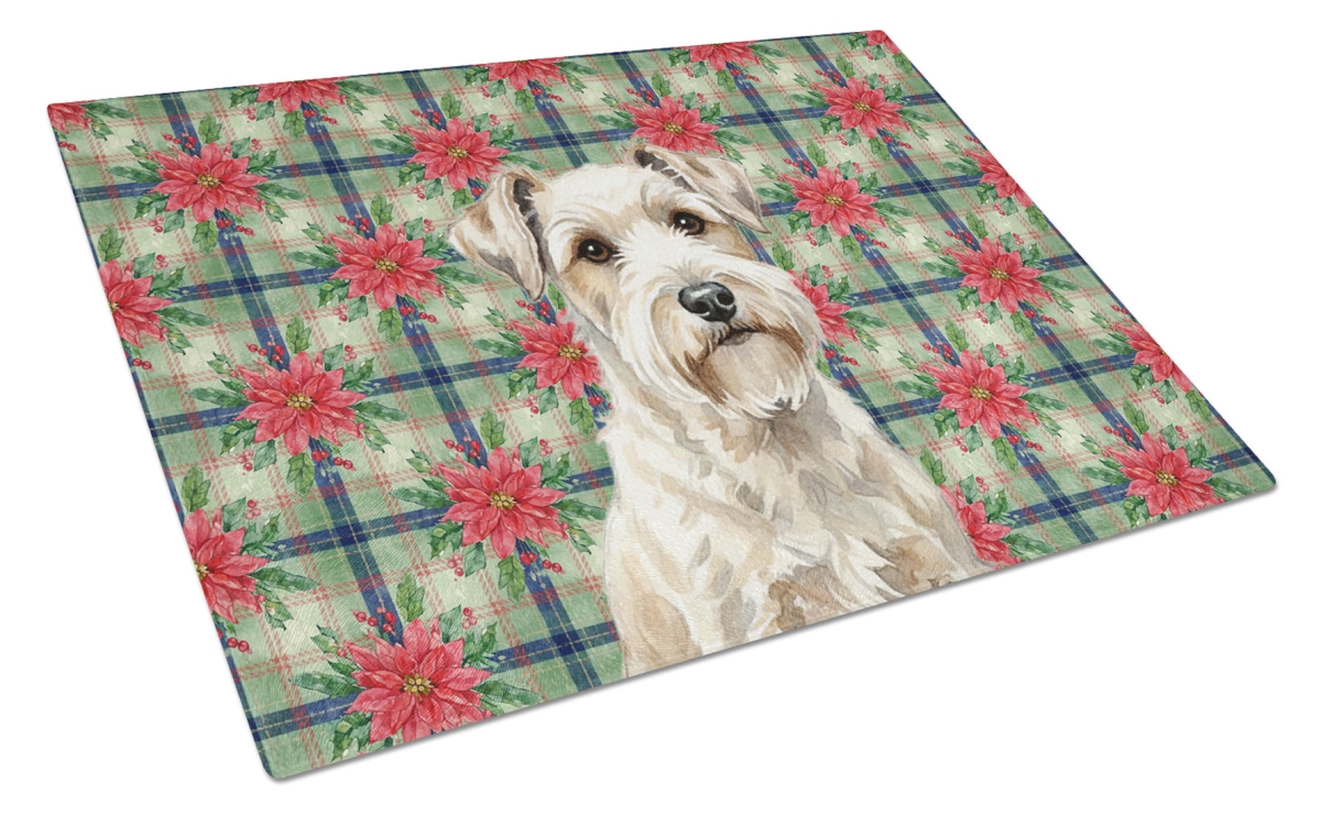 Picture of Carolines Treasures WDK8806LCB Unisex Adult Sealyham Terrier Christmas Poinsettias Glass Cutting Board - 15 x 12 in.
