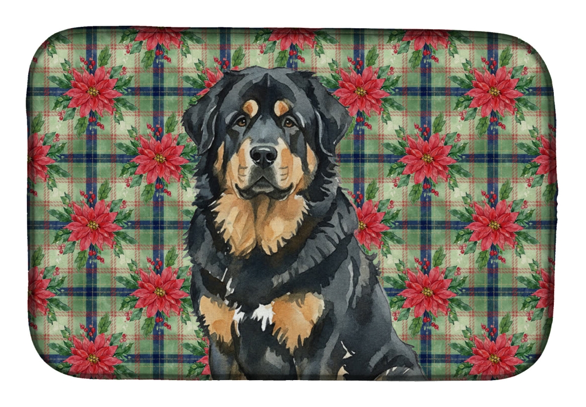 Picture of Carolines Treasures WDK8834DDM Unisex Adult Black & Tan Tibetan Mastiff Christmas Poinsettias Dish Drying Mat - 21 x 14 in.