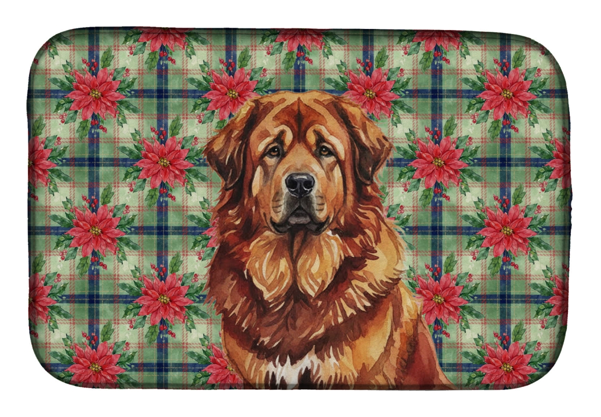 Picture of Carolines Treasures WDK8836DDM Unisex Adult Red Gold Tibetan Mastiff Christmas Poinsettias Dish Drying Mat - 21 x 14 in.
