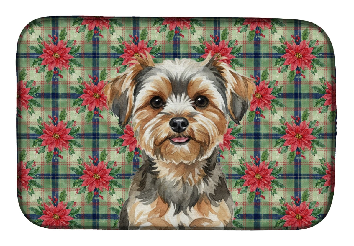 Picture of Carolines Treasures WDK8862DDM Unisex Adult Yorkie Poo Christmas Poinsettias Dish Drying Mat - 21 x 14 in.