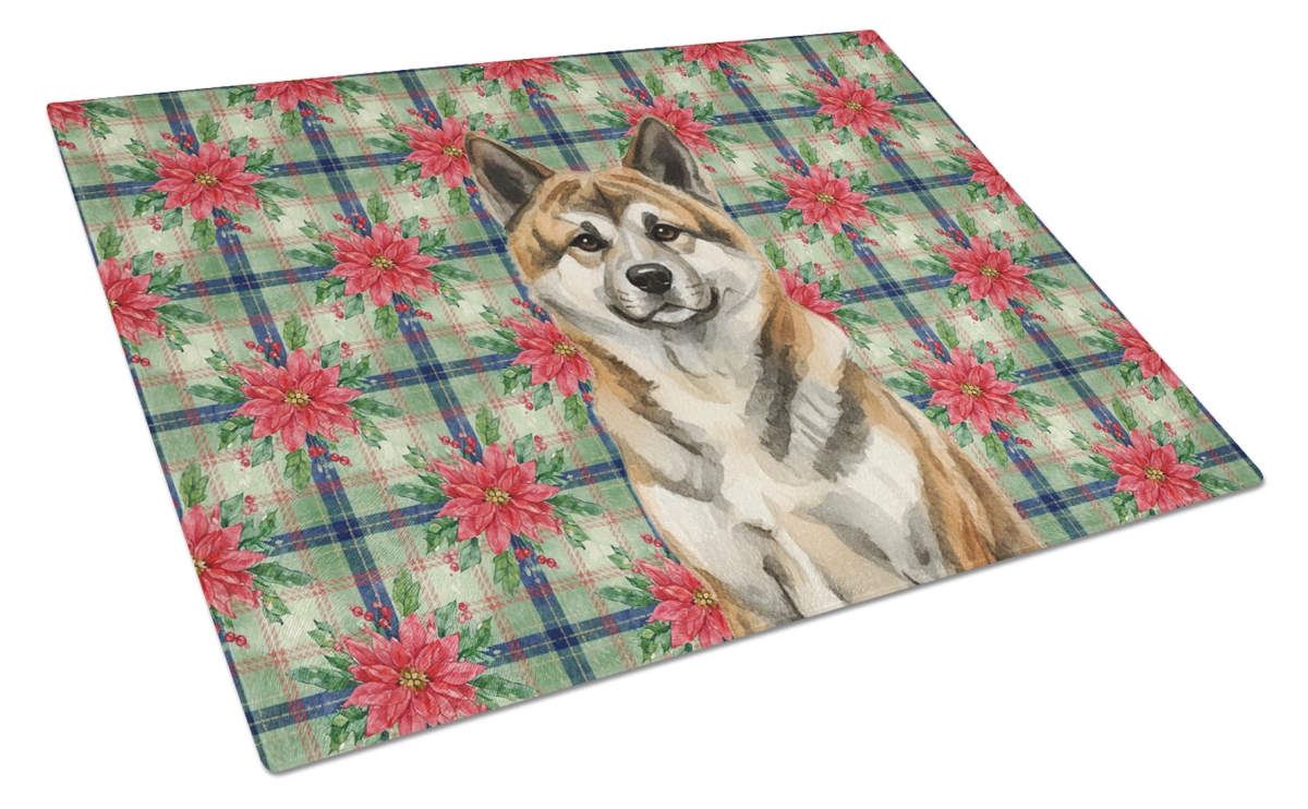 Picture of Carolines Treasures WDK8469LCB Unisex Adult Brindle Akita Christmas Poinsettias Glass Cutting Board - 15 x 12 in.