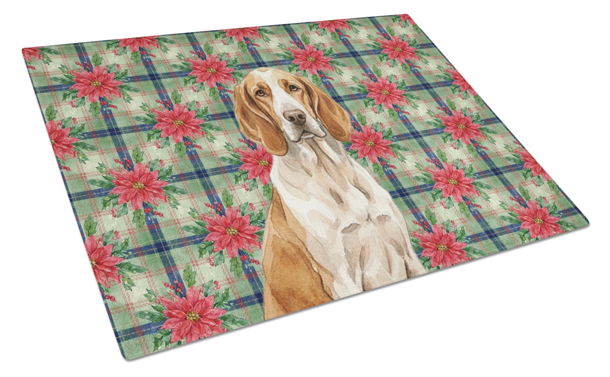 Picture of Carolines Treasures WDK8539LCB Unisex Adult Bracco Italiano Christmas Poinsettias Glass Cutting Board - 15 x 12 in.