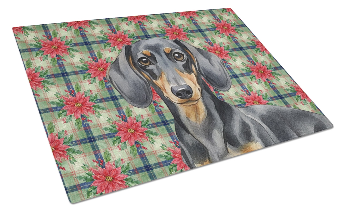 Picture of Carolines Treasures WDK8591LCB Unisex Adult Black & Tan Dachshund Christmas Poinsettias Glass Cutting Board - 15 x 12 in.