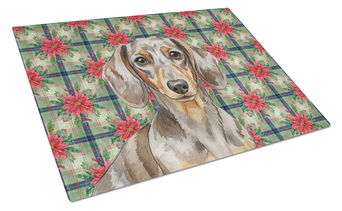 Picture of Carolines Treasures WDK8594LCB Unisex Adult Dapple Dachshund Christmas Poinsettias Glass Cutting Board - 15 x 12 in.
