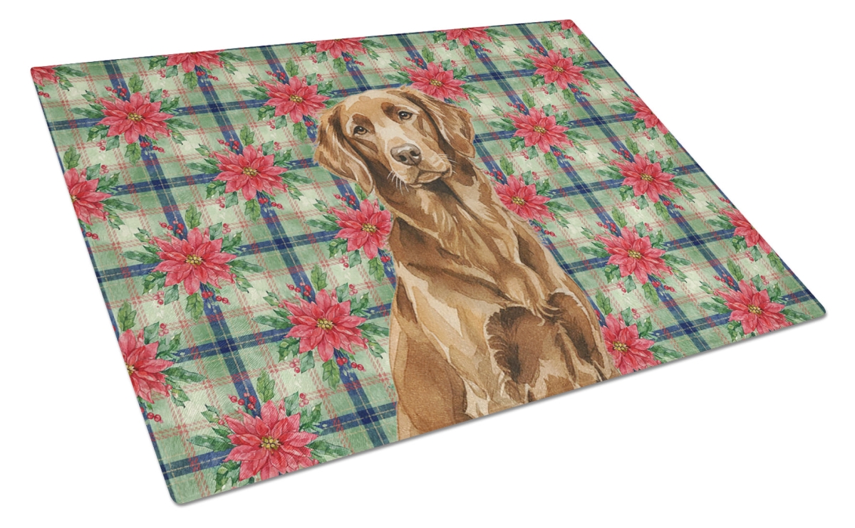 Picture of Carolines Treasures WDK8639LCB Unisex Adult Liver Flat-Coated Retriever Christmas Poinsettias Glass Cutting Board - 15 x 12 in.