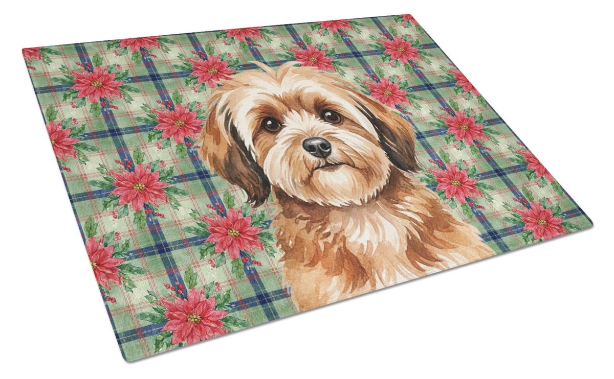 Picture of Carolines Treasures WDK8669LCB Unisex Adult Sable Havanese Christmas Poinsettias Glass Cutting Board - 15 x 12 in.