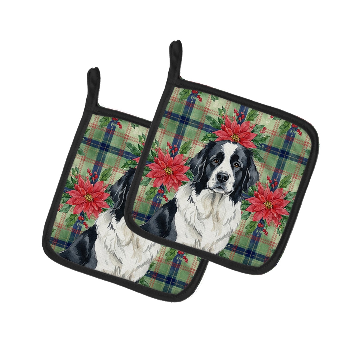 Picture of Carolines Treasures WDK8727PTHD Unisex Adult Landseer Foundland Christmas Poinsettias Pot Holders - 7.5 x 7.5 in. - Set of 2