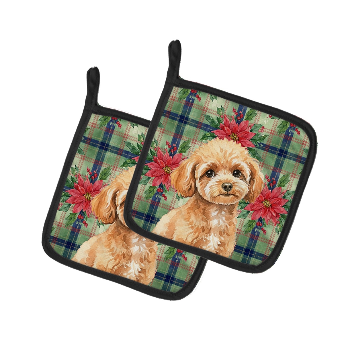 Picture of Carolines Treasures WDK8772PTHD Unisex Adult Toy Apricot Poodle Christmas Poinsettias Pot Holders - 7.5 x 7.5 in. - Set of 2