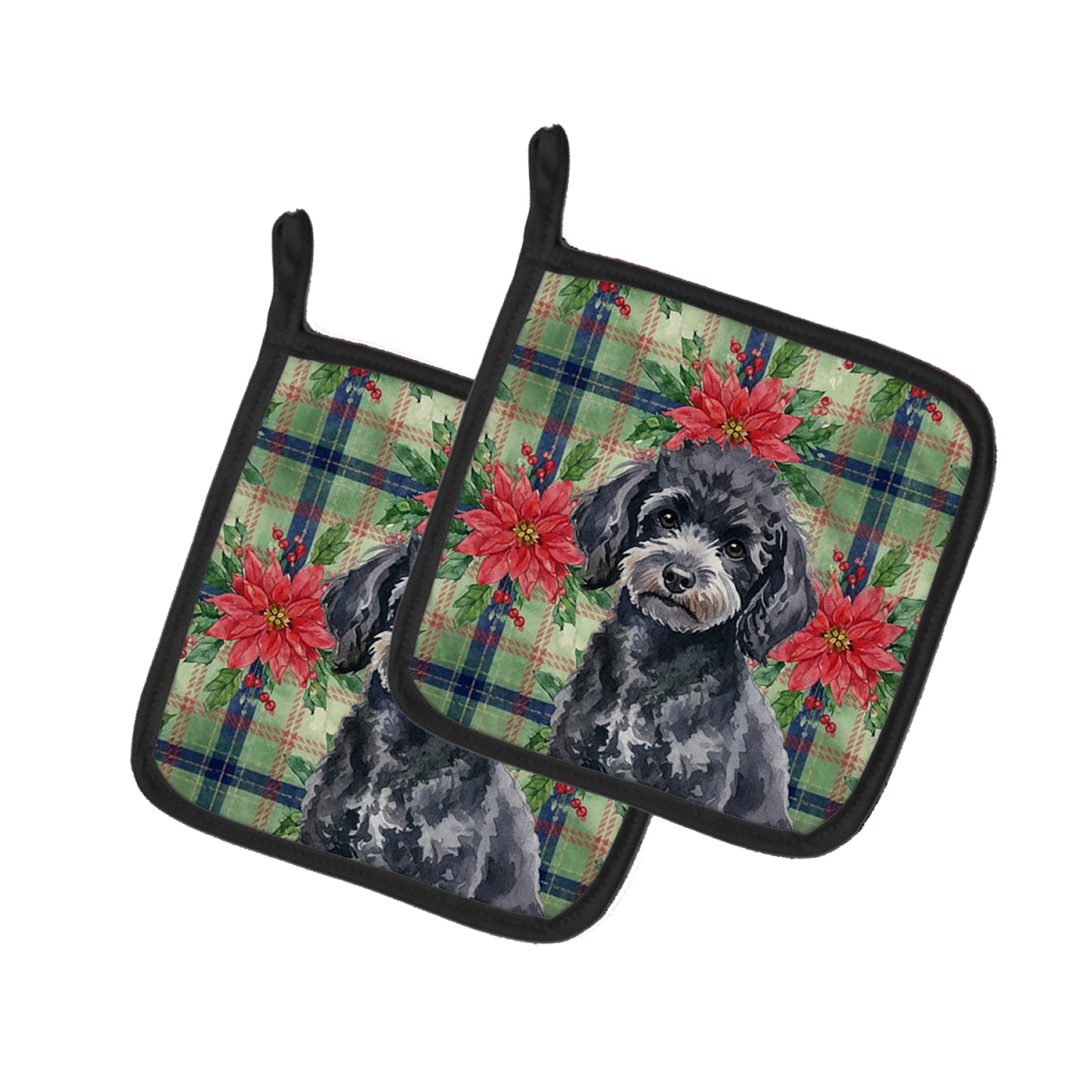 Picture of Carolines Treasures WDK8773PTHD Unisex Adult Toy Black Poodle Christmas Poinsettias Pot Holders - 7.5 x 7.5 in. - Set of 2
