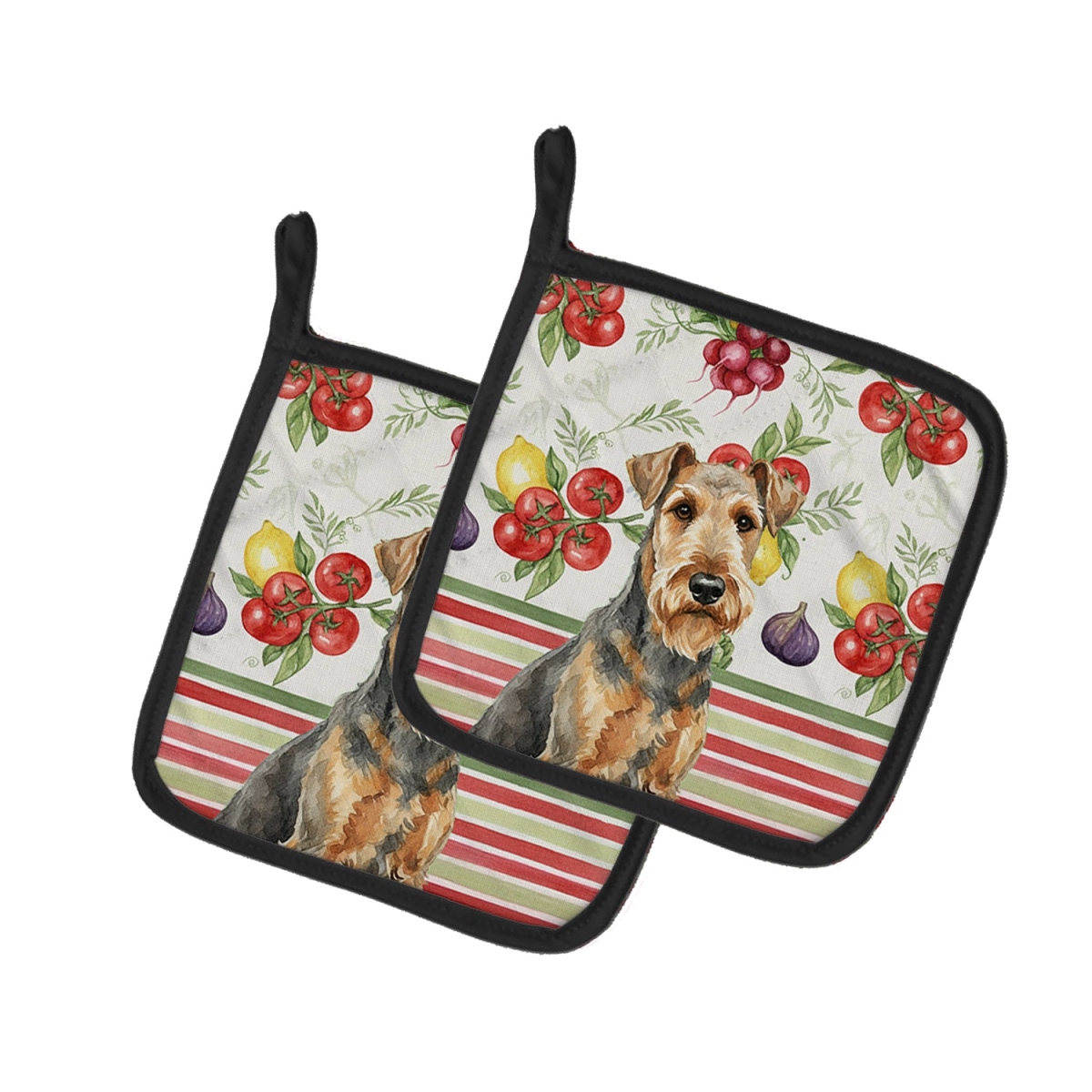 Picture of Carolines Treasures WDK8068PTHD Unisex Adult Grizzle Airedale Terrier Vegetables Pot Holders - 7.5 x 7.5 in. - Set of 2