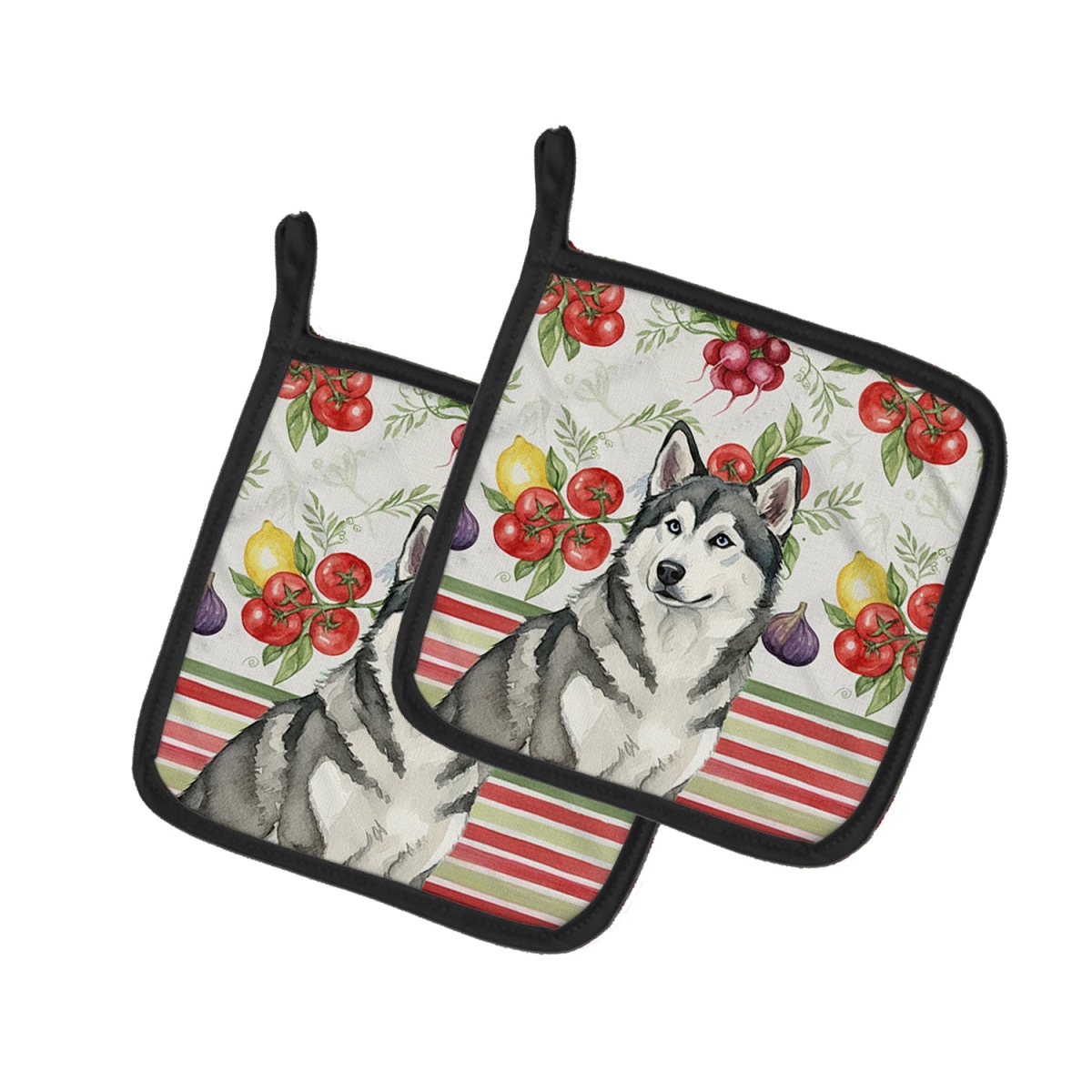 Picture of Carolines Treasures WDK8074PTHD Unisex Adult Gray & White Alaskan Malamute Vegetables Pot Holders - 7.5 x 7.5 in. - Set of 2