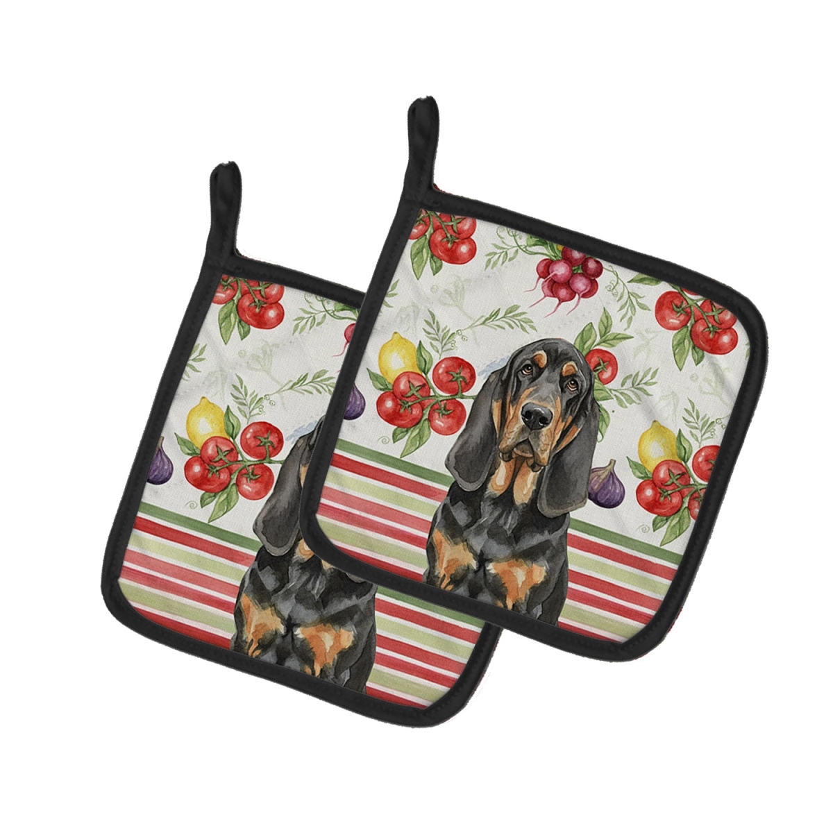 Picture of Carolines Treasures WDK8117PTHD Unisex Adult Black & Tan Bloodhound Vegetables Pot Holders - 7.5 x 7.5 in. - Set of 2