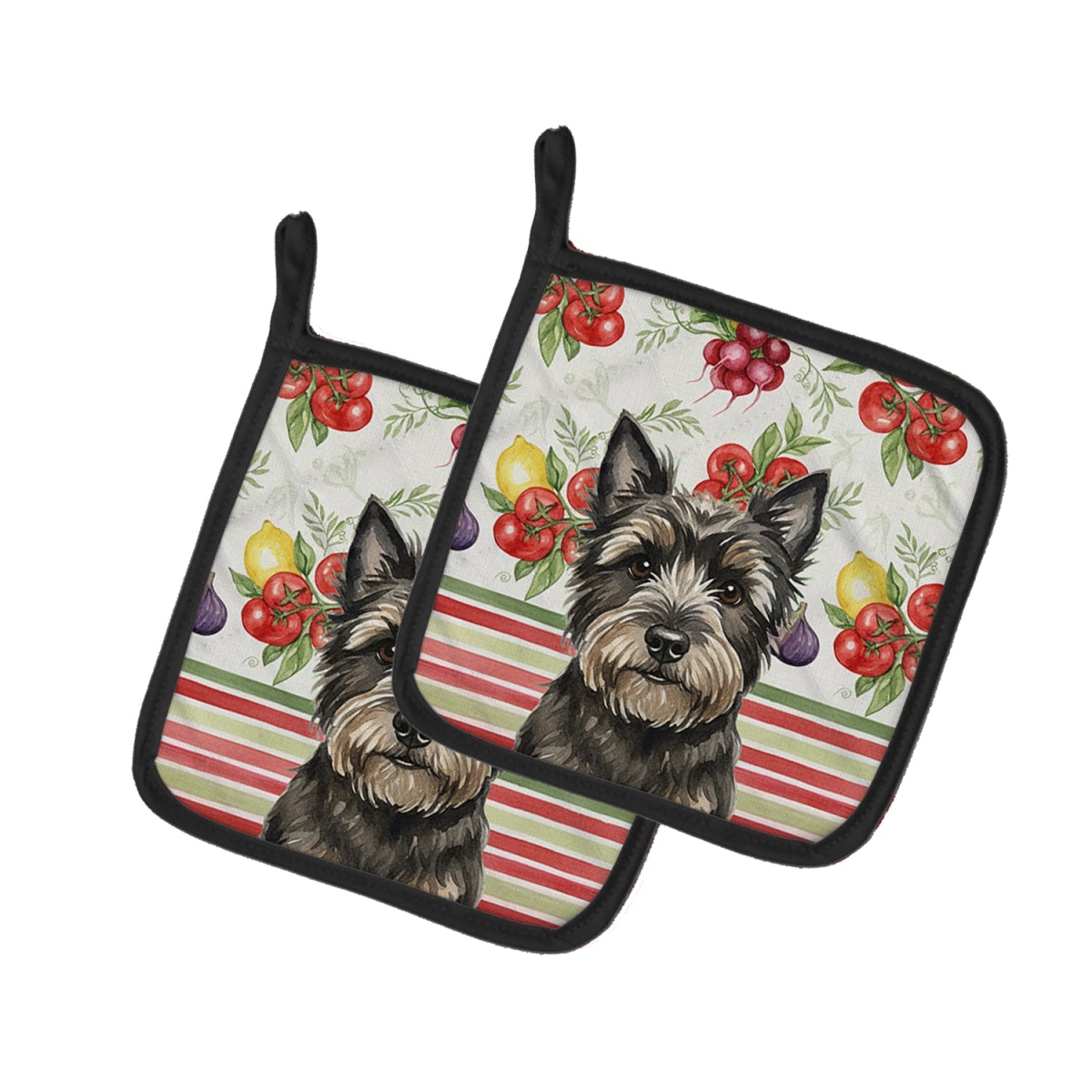 Picture of Carolines Treasures WDK8155PTHD Unisex Adult Black Cairn Terrier Vegetables Pot Holders - 7.5 x 7.5 in. - Set of 2