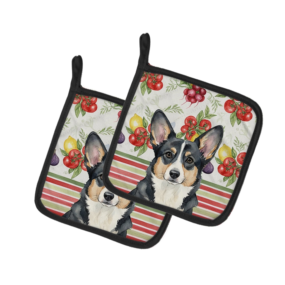 Picture of Carolines Treasures WDK8158PTHD Unisex Adult Black & White Cardigan Welsh Corgi Vegetables Pot Holders - 7.5 x 7.5 in. - Set of 2