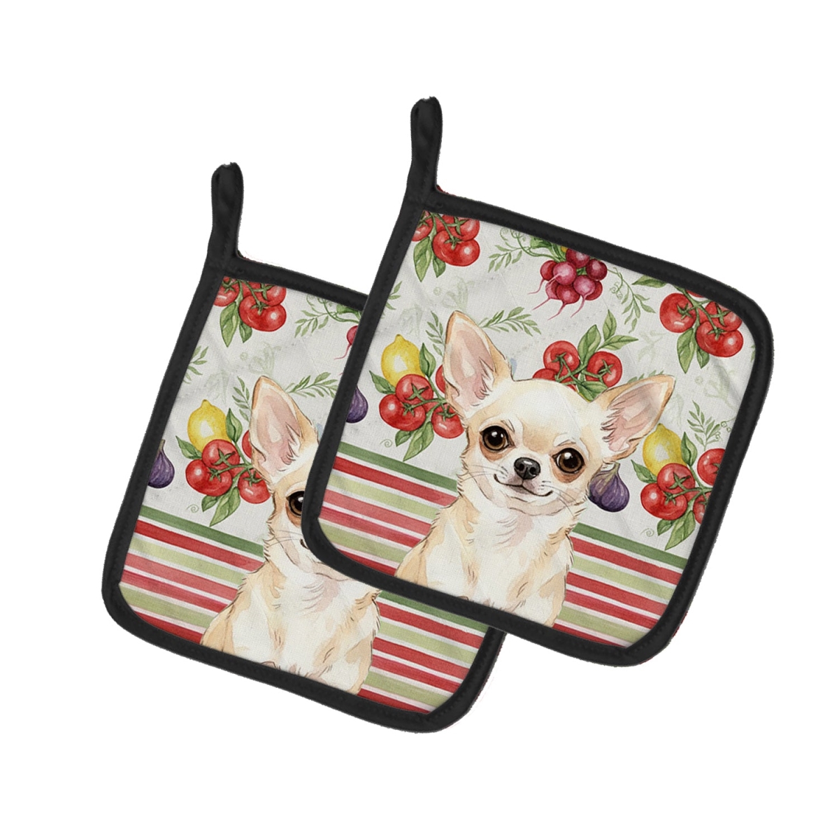 Picture of Carolines Treasures WDK8172PTHD Unisex Adult Cream Chihuahua Vegetables Pot Holders - 7.5 x 7.5 in. - Set of 2