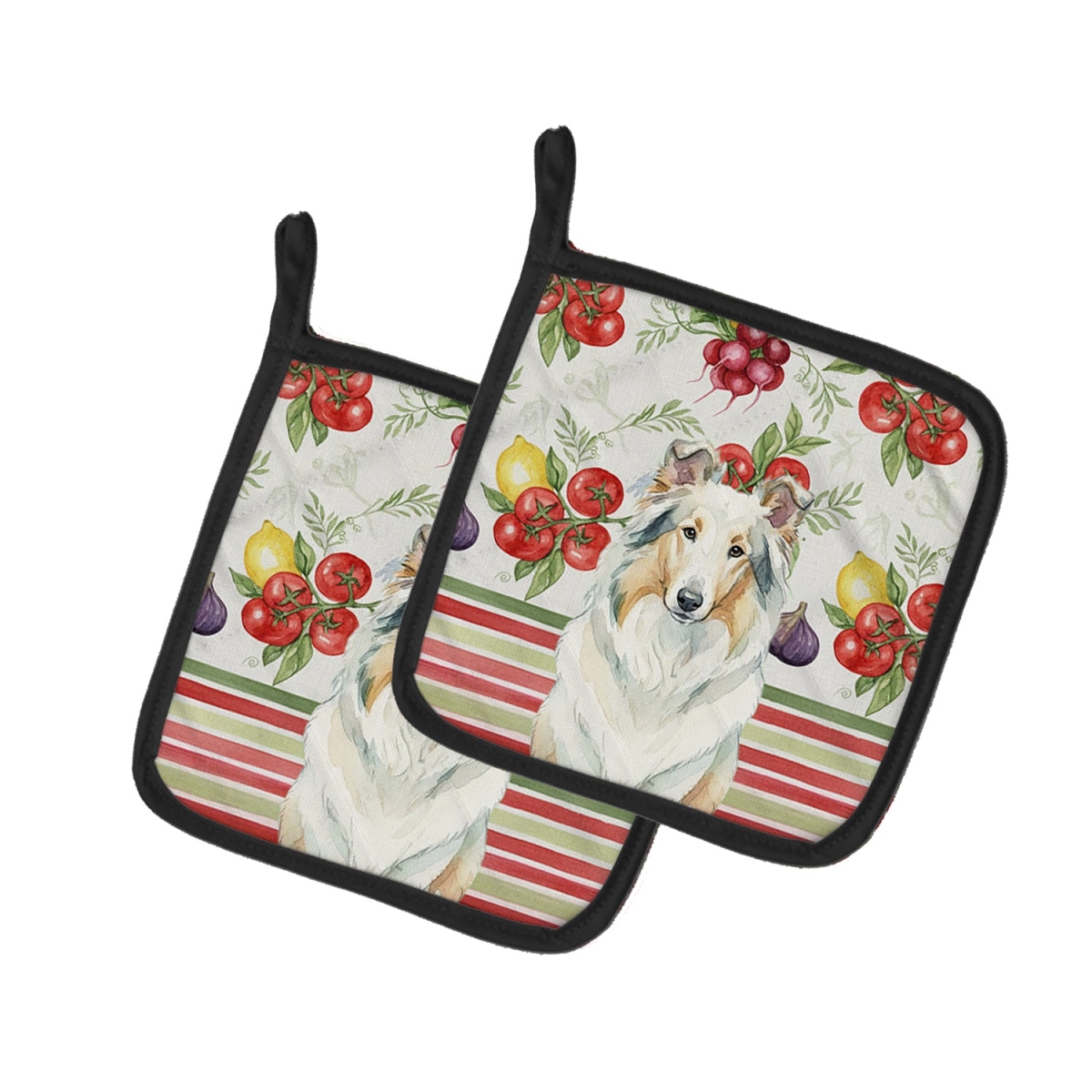 Picture of Carolines Treasures WDK8188PTHD Unisex Adult White Collie Vegetables Pot Holders - 7.5 x 7.5 in. - Set of 2